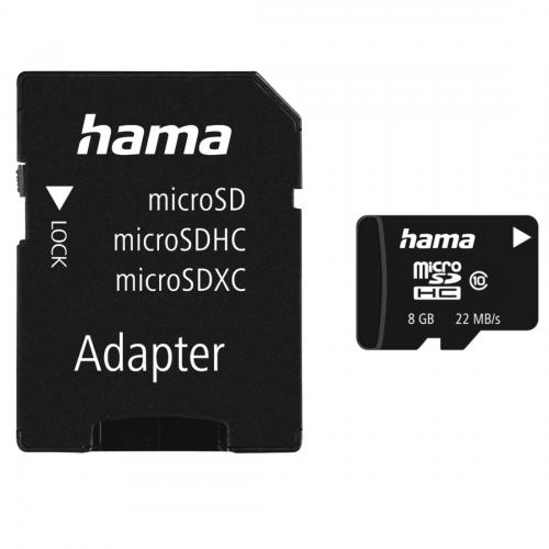 Memory Card microSDHC Hama 00108084 8GB, Class 10 + Adaptor SD