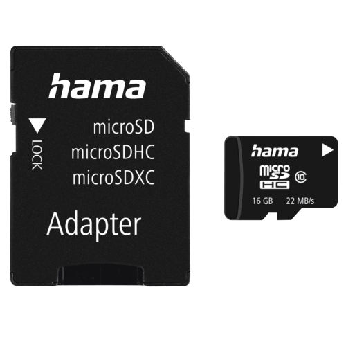 Memory Card microSDHC Hama 00108085 16GB, Class 10 + Adaptor SD