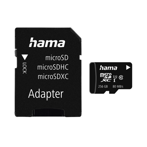 Memory Card microSDXC Hama 00124173 256 GB, Class 10, UHS-I U1, V10 + Adaptor SD