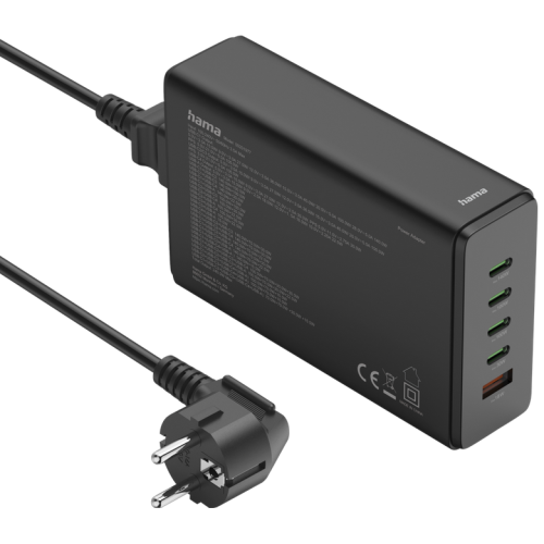 Alimentator Hama GaN, 4 x USB-C, 1 x USB-A, 240 W, Black