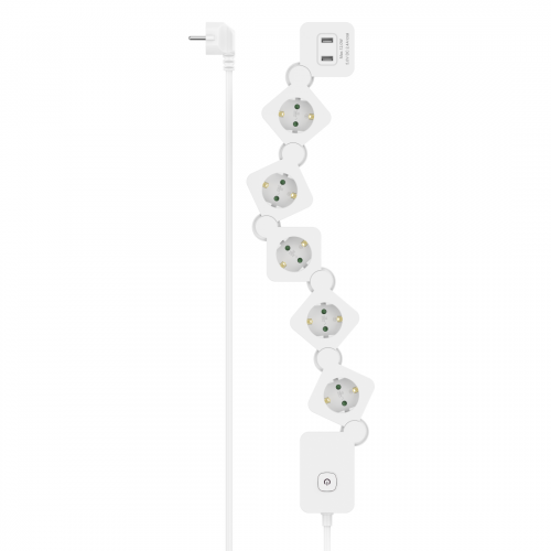 Prelungitor Hama 00223190, 5x Shucko, 2x USB-A, White