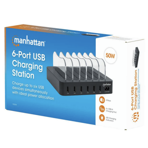 Statie de incarcare Manhattan 102254, 6 x USB-A, Black
