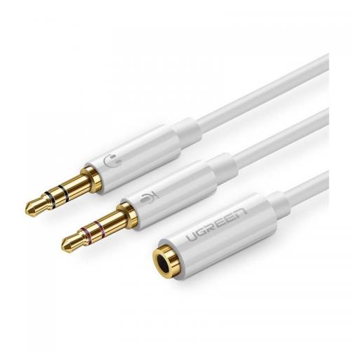 Cablu audio Ugreen AV140, 2x 3.5mm jack male - 1x 3.5mm jack female, 0.2m, White
