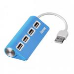 Hub USB Hama 00012179, 4x USB 2.0 Tip A, Blue