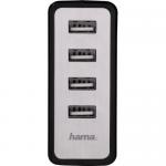 Incarcator retea Hama Auto-Detect, 4x USB-A, 5.1A, Black-White