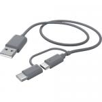 Cablu de date Hama 2-in-1 00187224, USB Tip A - Micro USB + USB Tip C, 1m, Grey