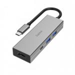 Hub USB Hama multiport, 2x USB 3.0 Tip A, 1x USB Tip C, 1x HDMI, Grey