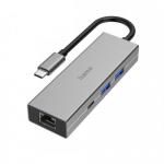 Hub USB Hama multiport, 2x USB 3.2 gen 1, 1x USB-C, 1x RJ45, Grey