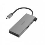 Hub USB Hama multiport, 2x USB 3.0 Tip A, 1x USB Tip C, 1x HDMI + Card reader, Grey