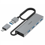  Hub USB Hama 00200138, 4x USB 3.0, Antracit