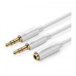 Cablu audio Ugreen AV140, 2x 3.5mm jack male - 1x 3.5mm jack female, 0.2m, White