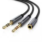 Cablu audio Ugreen AV140, 2x 3.5mm jack male - 3.5mm jack female, 0.20m, Black
