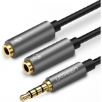 Cablu audio Ugreen AV141, 3.5mm jack male - 2x 3.5mm jack female, 0.20m, Black