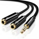 Cablu audio Ugreen AV141, 3.5mm jack male - 2x 3.5mm female, 0.20m, Black