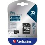 Memory Card microSDHC Verbatim Premium 32GB, Class 10, UHS-I U3, V30 + Adaptor SD