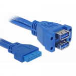 Cablu Delock 82942, USB 3.0 pin header female  - 2x USB 3.0 female, 0.45m, Blue