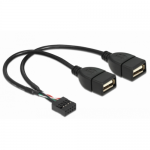 Cablu Delock 83292, 10 pin USB 2.0 pin header - 2x USB 2.0 female, 0.20m, Black