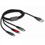Cablu Delock 3-in-1 87277, USB-A male - Micro USB + Lightning + USB-C male, 1m, Black