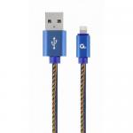 Cablu de date Gembird Denim, USB - Lightning 1m, Blue