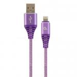 Cablu de date Gembird Premium Cotton Braided, USB - Lightning, 1m, Purple-White