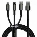 Cablu de date Baseus CAMLTWJ-01, USB - microUSB, Lightning, USB-C, 1.5m, Black