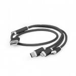 Cablu de date Gembird combo 3-in-1, USB - micro USB + Lightning + USB-C, 1m, Black