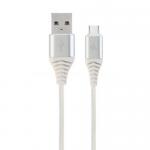 Cablu de date Gembird Premium Cotton Braided, USB 2.0 - USB-C, 1m, White
