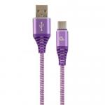 Cablu de date Gembird Premium Cotton Braided, USB 2.0 - USB-C, 1m, Purple