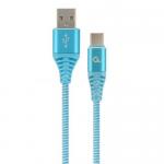 Cablu de date Gembird Premium Cotton Braided, USB - USB-C, 2m, Blue