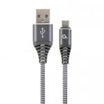 Cablu de date Gembird Premium Cotton Braided, USB 2.0 - USB-C, 2m, Grey