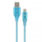Cablu de date Gembird Premium cotton braided, USB 2.0 - micro USB, 1m, Blue-White
