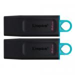 Stick memorie Kingston DataTraveler Exodia 64GB, USB 3.0, Black-Teal, 2 Pack