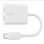 Adaptor audio Belkin RockStar, 2x USB-C female - 1x USB-C male, White