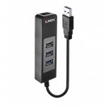 HUB USB Lindy LY-43176, 3x USB 3.0, 1x RJ45, Black