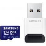 Memory Card microSDXC Samsung PRO Plus 128GB, Class 10, UHS-I U3, V30, A2 + USB Card Reader