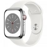 Smartwatch Apple Watch Series 8 Stainless Steel, 1.9inch, 4G, curea silicon, Silver-White