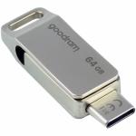 Stick memorie Goodram ODA3 64GB, USB-A/USB-C, Silver
