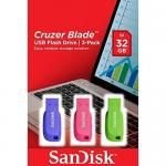 Set Stick memorie SanDisk by WD Cruzer Blade 32GB, USB 2.0, Blue/Green/Pink, 3pack