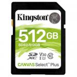 Memory Card SDXC Kingston Canvas Select Plus 512GB, Class 10, UHS-I U3, V30