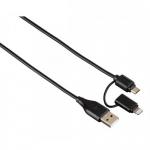Cablu de date Hama U6124453, USB - Micro USB + Lightning, 1.2m, Black
