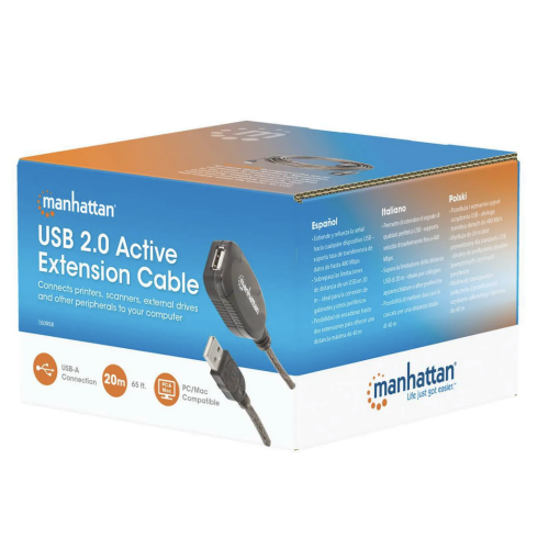 Extensie cablu Manhattan 150958, USB 2.0 male - USB 2.0 female, 20 m, Black