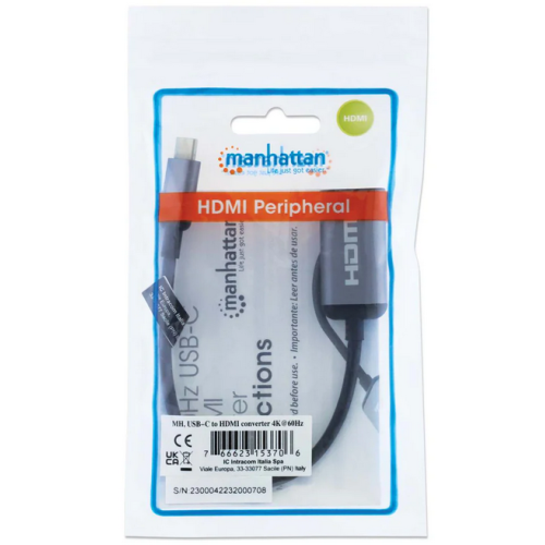 Adaptor Manhattan 153706, USB-C male - HDMI female, Gray