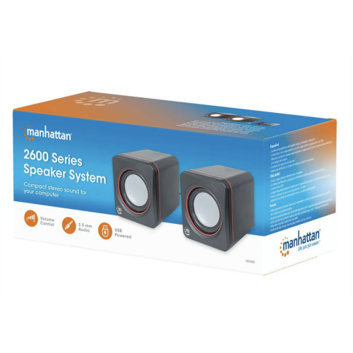 Boxe Manhattan 2600 Series, USB-A/3.5 mm jack, Black-Orange