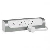 Prelungitor Legrand L694502, 3x Schuko, 1x USB, 1x USB-C, 1m, White-Silver