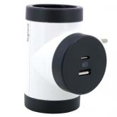 Adaptor Priza Legrand L694522, 2x Schuko, 1x USB, 1x USB-C, White-Black