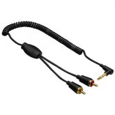 Cablu audio Hama Flexi-Slim Coiled 00122303, 2x RCA - 3.5mm jack, 0.75m, Black