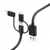 Cablu de date Hama 3-in-1 00183305, USB Tip A - Micro USB + USB Tip C + Lightning, 0.2m, Black