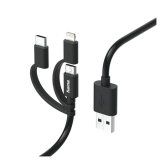 Cablu adaptor Hama 00183347, USB-A - MicroUSB + USB-C + Lightning, 1 m, Black