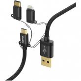 Cablu de date Hama 3-in-1, USB - microUSB + Lightning + USB-C, 1m, Black