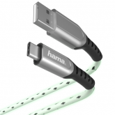 Cablu de date Hama Glow, USB Tip A - USB Tip C, 1.5m, Green
